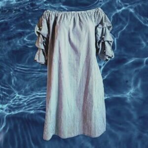 DRESS by MOD X  Off The Shoulder PEARL Embellish Rushing SLEEVES NEVER WORN LG